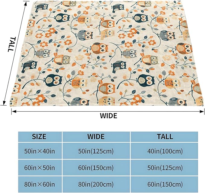 Owl Gifts, Owl and Flower Blanket for Adults Women Kids, 40x50 in, Cozy Fuzzy Warm Soft Throw Blankets for Bedroom, Camping, Couch, Decor
