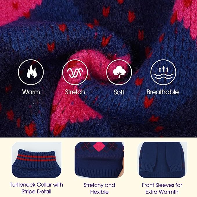 Boy Dog Sweater, Dog Sweaters for Medium Dogs Boy, Winter Warm Pullover, Turtleneck Knit Dog Christmas Sweater with Sleeves, Soft Stretchy Knitwear for Cold Weather, Holidays - Blue M