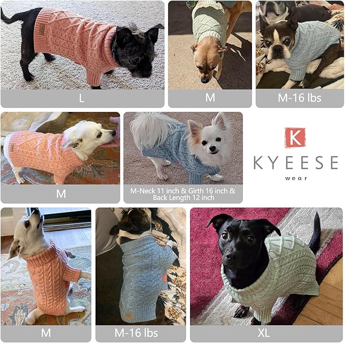 KYEESE Dog Sweater Comfy Turtleneck Dog Sweater for Small Dogs Classic Cable Knit Small Pet Sweater with Long Sleeve Warm Pet Coats Soft Dogs Clothes for Cold Weather, Red, Large