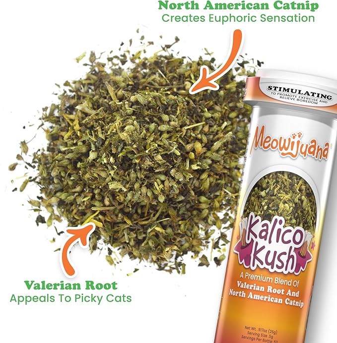 Meowijuana Pepper Bundle | Get Kickin' Refillable Chili Pepper Toy and Kalico Kush Catnip Blend | Promotes Play and Cat Health | Includes North American Organic Catnip