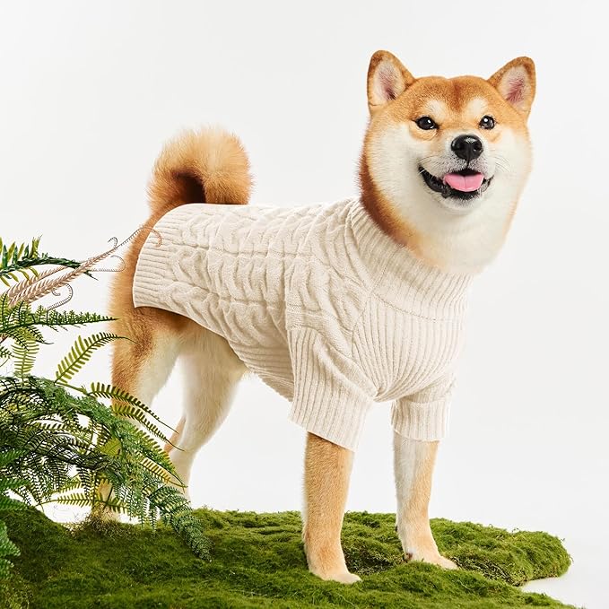 Haloumoning Classic Knit Pullover Dog Sweater, Turtle-Neck Dog Christmas Sweater, Warm Soft Sweaters for Girl Boy for Small Medium Large Dogs