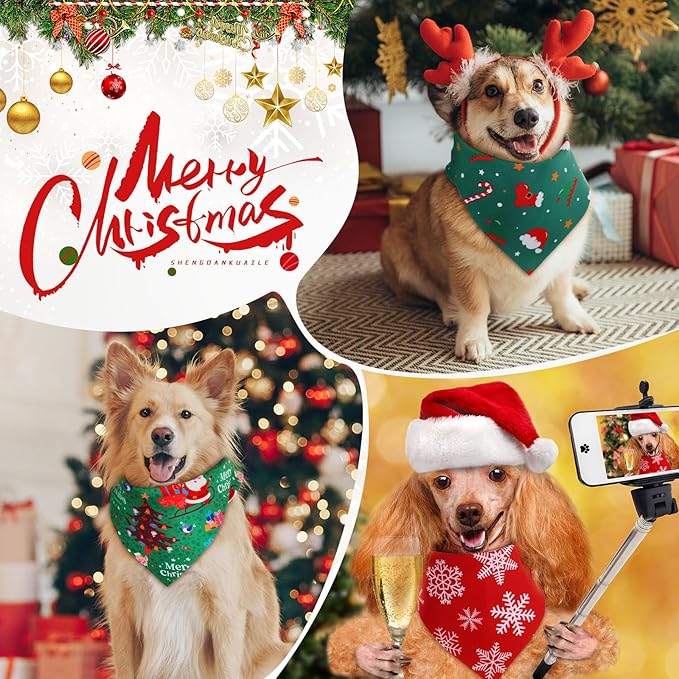 Preboun 200 Pieces Christmas Dog Bandanas Bulk Green and Red Dog Bandanas for Dogs Xmas Dog Kerchief Set Holiday Dog Bandanas for Christmas Puppy Small Large Dog Costume Accessories