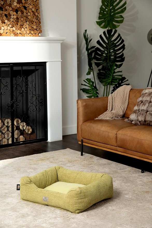 Furry's Paradise Cuddler Waterproof Bolster Pet Bed with Recycled Fibers and Non-Slip Bottom. (Olive Green, Small)