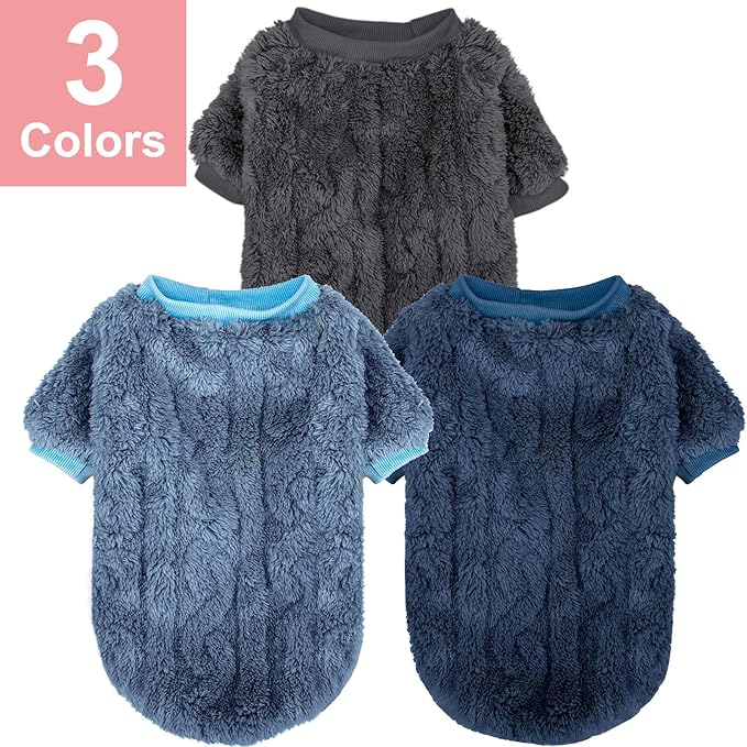 Dog Sweater, 3 Pack Dog Sweaters for Small Dogs or Cats, Girl or Boy, Warm Dog Clothes Shirt Coat for Winter Christmas (Blue, Dark Blue, Grey, Large)