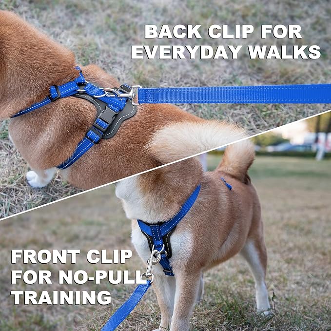 Plutus Pet Adjustable No Pull Dog Harness with Leather Accents, Heavy Duty Reflective Nylon Vest for Training, Hiking, Easy Walk Harness for Small, Medium, Large Dogs (Royal Blue, XL)
