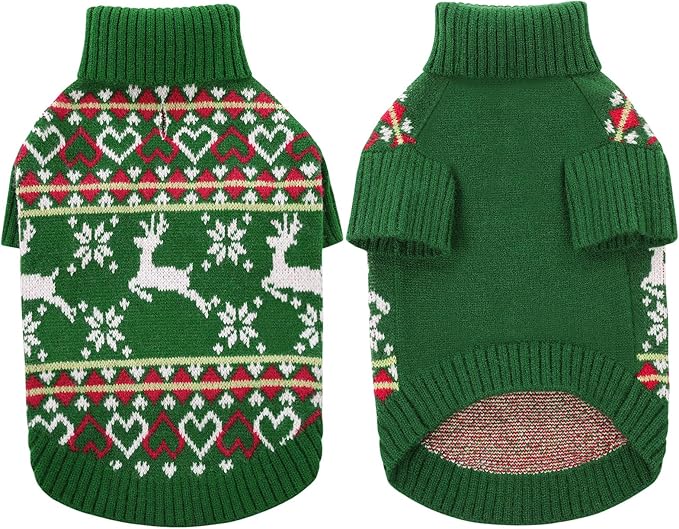 Queenmore Dog Christmas Sweater,Turtleneck Knitted Pullover Xmas Dog Clothes Sweatshirt,Pet Christmas Outfit, Warm Doggy Sweaters for Small Dogs Boy Girl XL