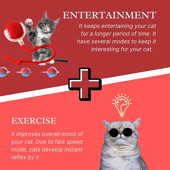 Speedy Tail 2.0 Cat Toy, 360°Automatic Rolling Ball, Smart Interactive Cat Toy, Smart Jumping Ball for Dogs, Speedy Tail 3.0, Automatic Dog Walker (Red)