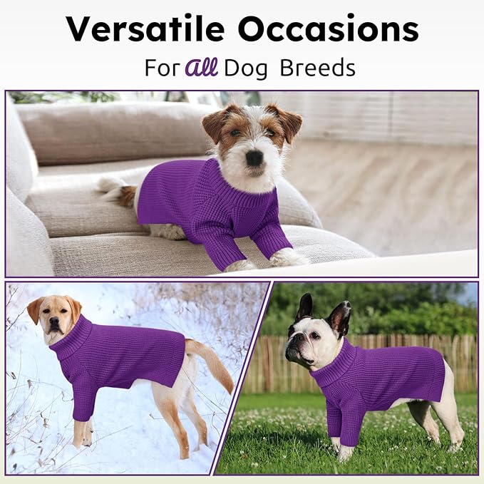Queenmore Dog Sweaters for Medium Dogs Girl, Waffle Knit Dog Sweater with Long Sleeve, Doggie Kintsweaters, Cat Christmas Sweaters, Purple M