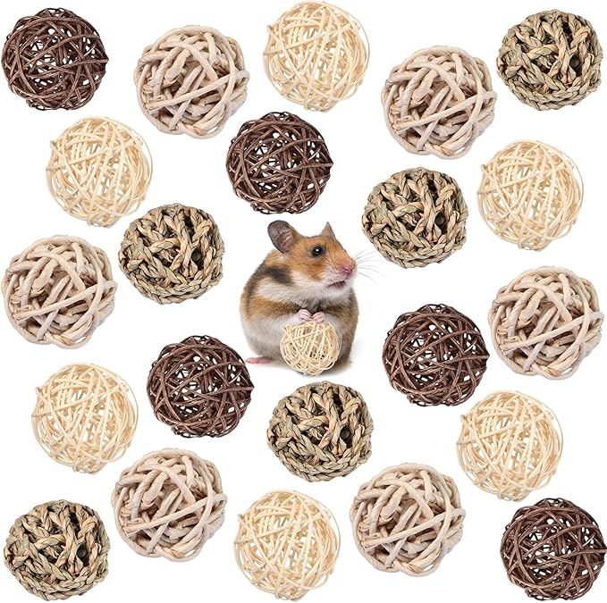 Sosation 24 Packs Guinea Pigs Toys Small Animals Play Balls Chew Gnawing Treats Bunny Toys Hay Grass Balls for Small Animals Entertainment PET Cage Accessories