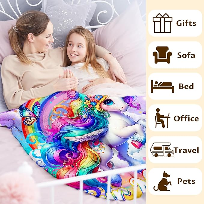 Unicorn Blanket for Girls 4-6 Personalized Throw Gift for Toddler Kids, 30x40 Inches Soft Cozy Cute Custom Decor Throw Blankets for Sofa Couch Bedroom Travel