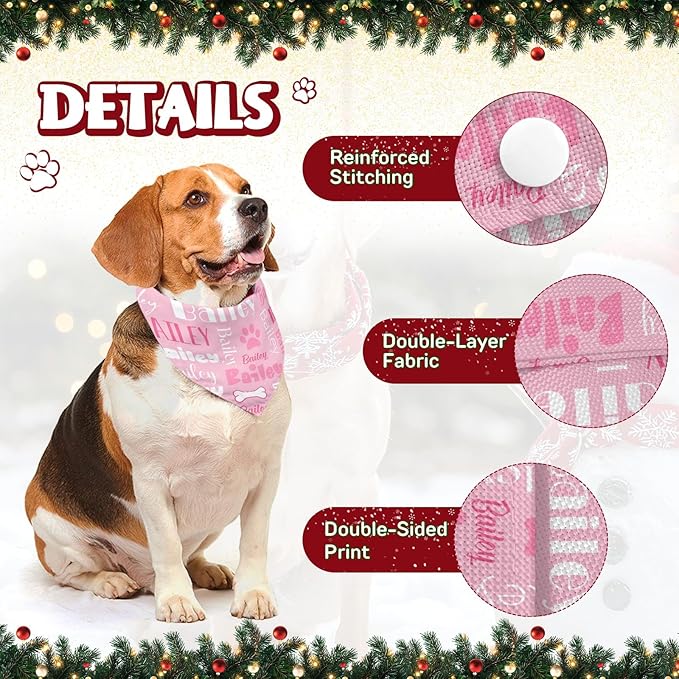 Personalized Dog Bandanas Custom Neckwear Name Button Anti-loosening Dog Scarf Triangle Bibs Kerchief Pet Costume Accessories for Small Medium Large Dogs Cats Pets Birthday-Pink