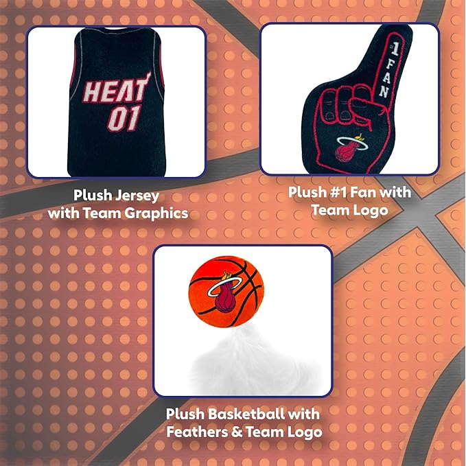 Best Plush CAT Toy - NBA Miami Heat Complete Set of 3 Piece Cat Toys Filled with Fresh Catnip. Includes: 1 Jersey Cat Toy, 1 Basketball Cat Toy with Feathers & 1#1 Fan Cat Toy. Beautiful Team Logos