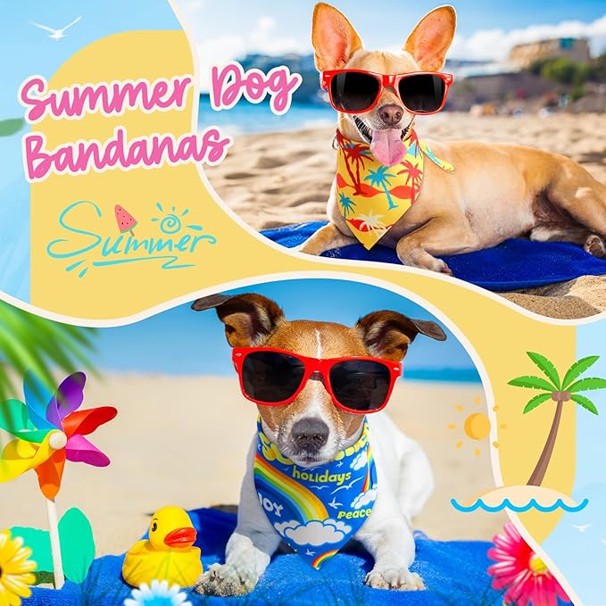 Preboun 50 Pcs Summer Bandanas Dogs Bulk Hawaiian Dog Bandanas Fruit Kerchief Set for Summer Puppy Small Medium Large Pets Costume Accessories (25. 6 x 17. 7 x 17. 7 Inch)