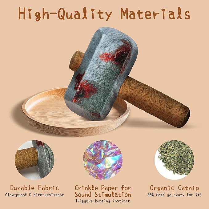 Cat Toys Funny Tools 3 Pcs, Horror Adult Cat Enrichment Catnip Toys with Crinkle Sound, Realistic Design Gifts for Bored Indoor Exercise, Halloween, Photo Moments (6.57")