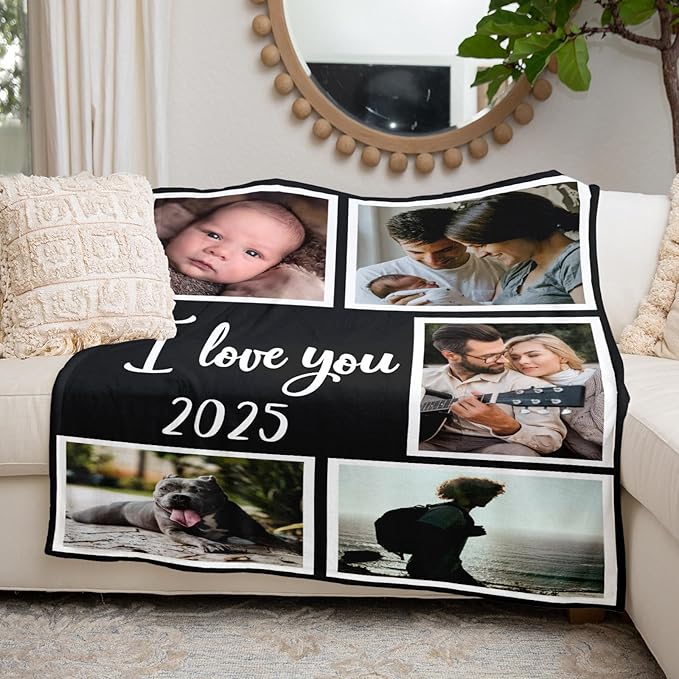 Custom Blanket with Photo, Personalized Blanket with Picture, Customized Photo Blankets, Customizable Blankets, Personalized Birthday Gifts for Women, Men, Mom, Dad, Family, Friend
