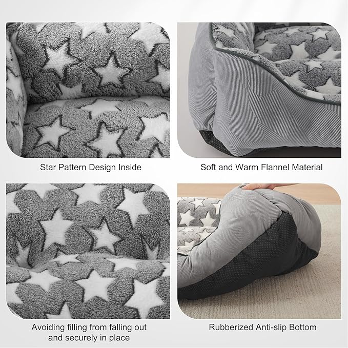 SIWA MARY Rectangle Dog Bed for Small Medium Dogs, Calming Dog Bed Medium Size Dog, Orthopedic Dog Sofa Bed, Warming Soft Calming Sleeping Puppy Bed, Pet Bed with Anti-Slip Bottom, S Plus(25"x21"x8")