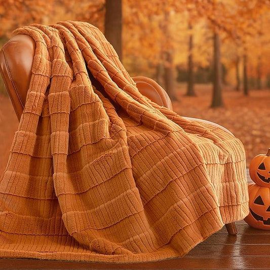 Amélie Home Luxury Striped Faux Fur Throw Blanket for Couch, Soft Cozy Fuzzy Fluffy Soft Plush Blankets Sofa Chair Gift Blankets for Women, 55"x70", Brown