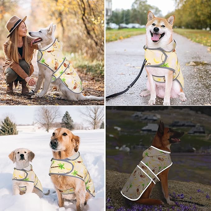 Dog Rain Coat for Large Dogs Waterproof Hooded Rain Jacket with Reflective Strips Leash Hole & Poncho Adjustable Fit (Monkey,XL)