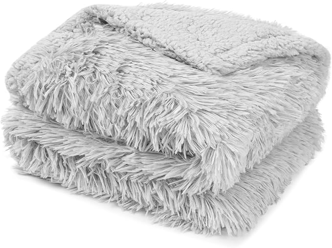PetAmi Waterproof Dog Blanket for Small Medium Dogs, Calming Fleece Cat Blanket, Couch Protector Washable Sherpa Faux Fur Pet Throw for Puppy, Soft Reversible 29x40 Light Gray