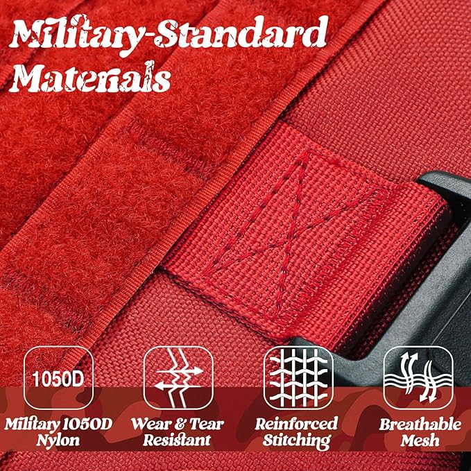 rabbitgoo Tactical Dog Harness for Large, Heavy Duty Pet Harness with Handle, No-Pull Service Vest Large Breed, Adjustable Military Dog Vest for Training Hunting Walking, Red, L