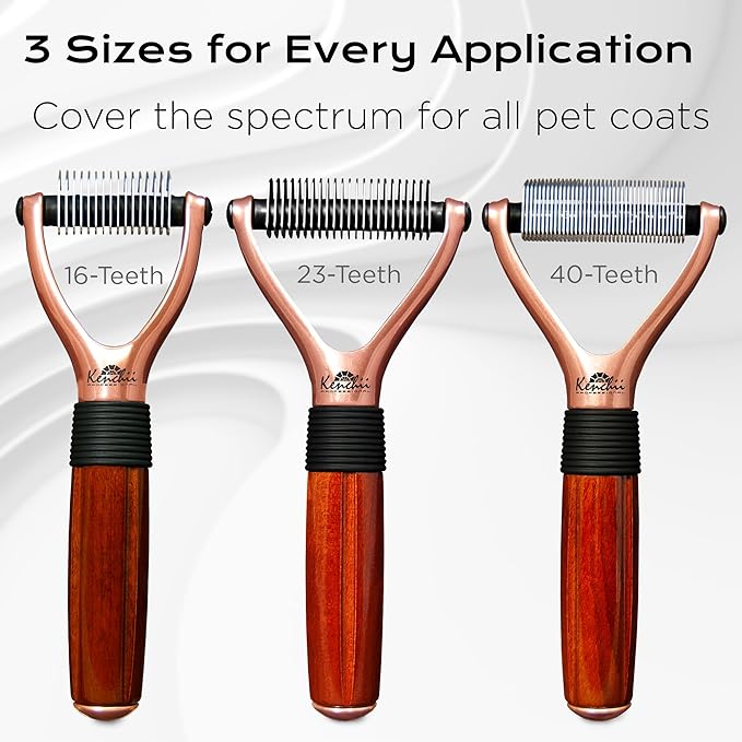 Kenchii Luxury Pet Grooming Rake - 16 Teeth - Enhance Your Pet's Coat with Precision - Metal, Short hair, Long or Double coat, Manual, Professional Precision, Durable Construction