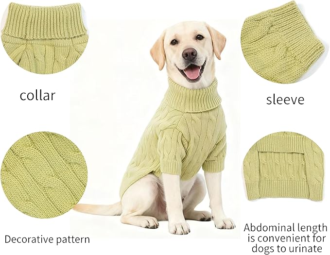 Medium/Large Dog Sweater, Warm Dog Winter Coat w/Sleeves, Comfortable High Neck Premium Dog Clothes for Labrador-Best for Holidays, Daily Walks XL Light Green
