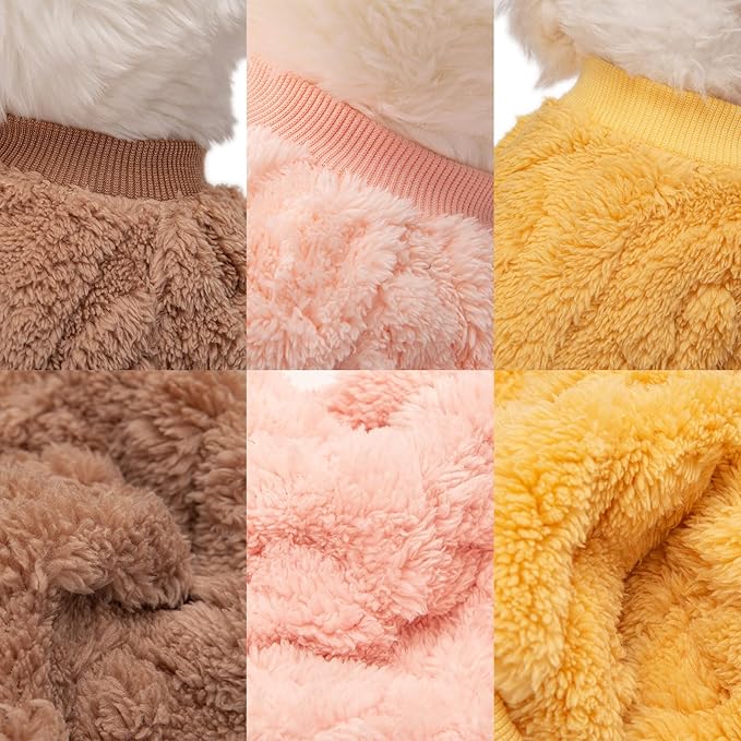 Dog Sweater, 3 Pack Dog Sweaters for Small Dogs or Cats, Girl or Boy, Warm Dog Clothes Shirt Coat for Winter Christmas (Coffee, Peach, Yellow, X-Small)