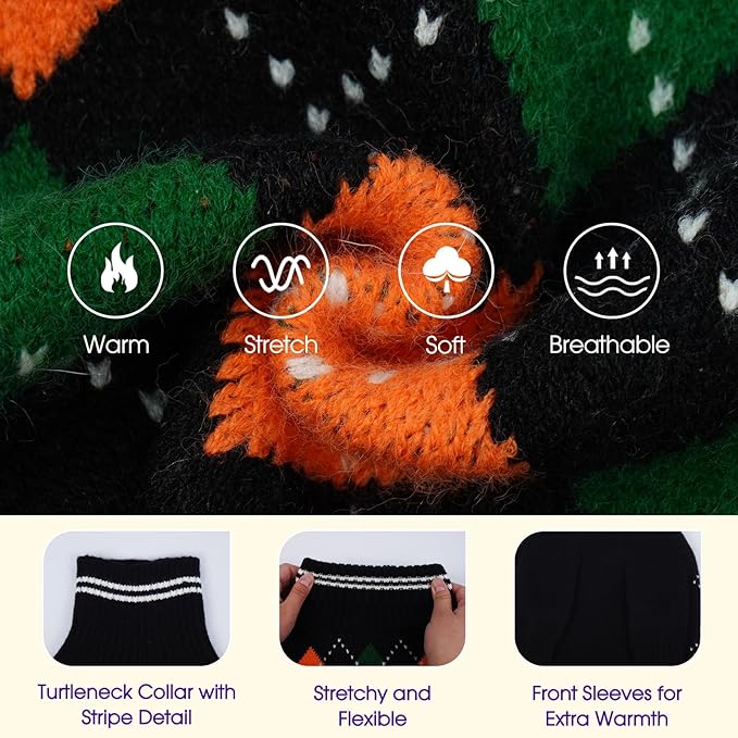 Boy Dog Sweater, Dog Sweaters for Large Dogs Boy, Winter Warm Pullover, Turtleneck Knit Dog Christmas Sweater with Sleeves, Soft Stretchy Knitwear for Cold Weather, Holidays - Black L