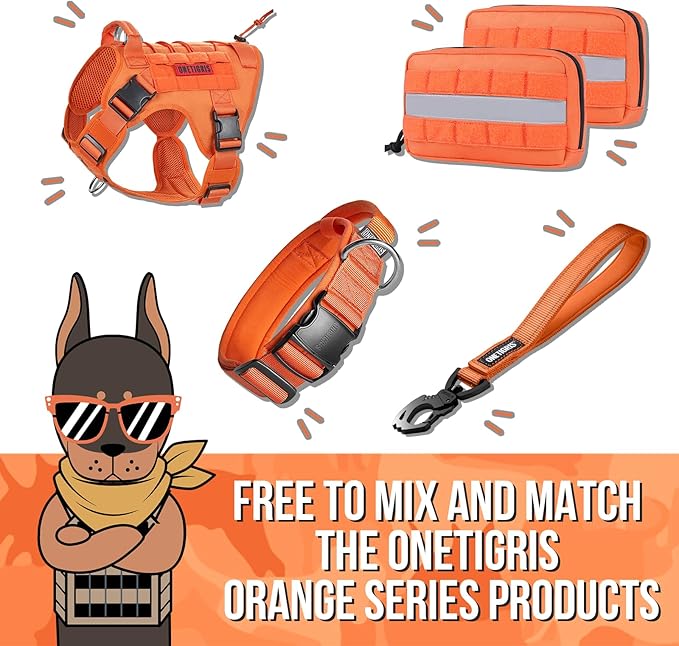 OneTigris Tactical Dog Harness Vest,No-Pull Service Dog Vest with Hook & Loop Panels,Adjustable Dog Vest Harness for Walking Hiking Training(Orange,L)