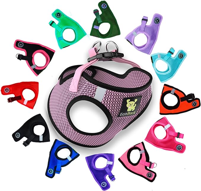 EcoBark Step in Dog Harness - Eco-Friendly Teacup Dog Harnesses for XXS, XS, and Small Dogs - Reflective and Adjustable Mini Body Halter Vest -Tiny Soft Mesh Toy Breed Harness (Lilac Pink, XXS)