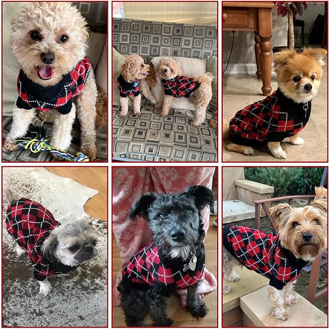 KOOLTAIL Knit Turtleneck Cold Weather Dog Sweater, Soft Diamond Plaid Pullover for Medium Large Dogs, Pet Coat Puppy Sweater for Girls Boys