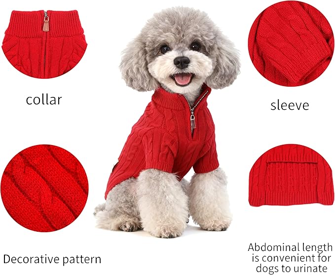 Small/Medium Dog Sweater, Warm Dog Winter Coat w/Sleeves, Comfortable High Neck Premium Dog Clothes for Mini Poodle-Best for Holidays, Daily Walks S Red