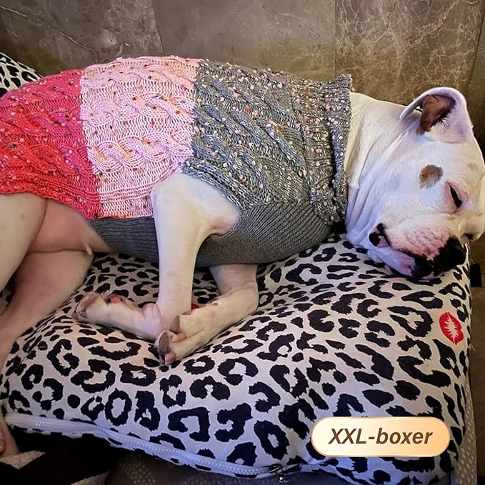 KYEESE Dog Sweater Color Block with Fuzzy Thread Knitted Turtleneck Dog Knitwear with dots in a Variety of Colors for Medium Dogs Fall Winter Dogs Clothes, Pink, XXL