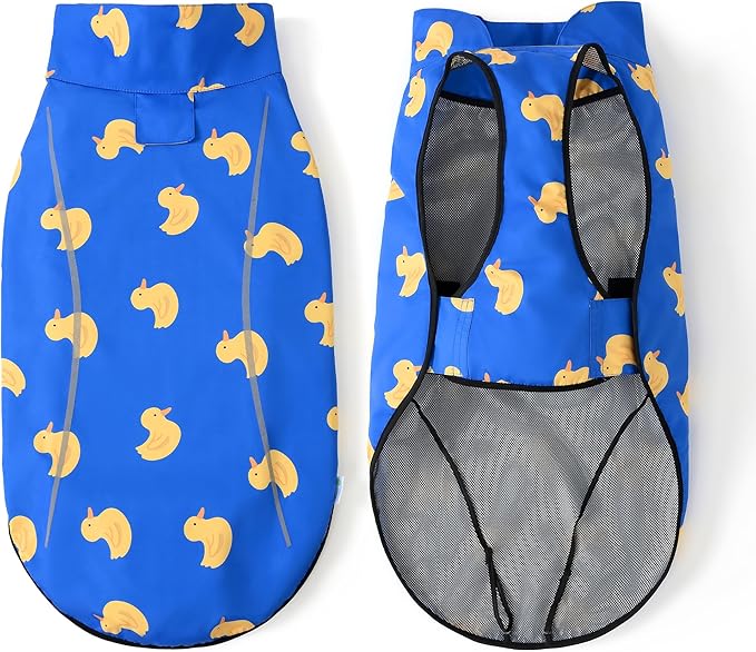 Mile High Life Dog Raincoat, Adjustable Waterproof Reflective Rain Jacket for Small Medium Large Dogs, Lightweight Breathable Pet Rain Coat with Leash Hole(Blue Duck,XXS Chest 16-19")