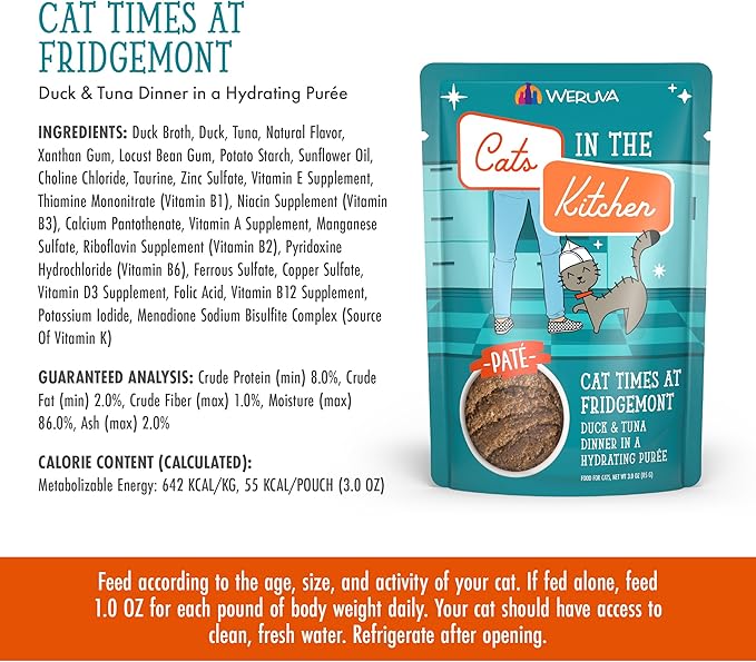 Weruva Cats in The Kitchen Slide N' Serve Grain-Free Natural Wet Pate Cat Food Pouches, Cat Times at Fridgemont, 3oz Pouch (Pack of 12)