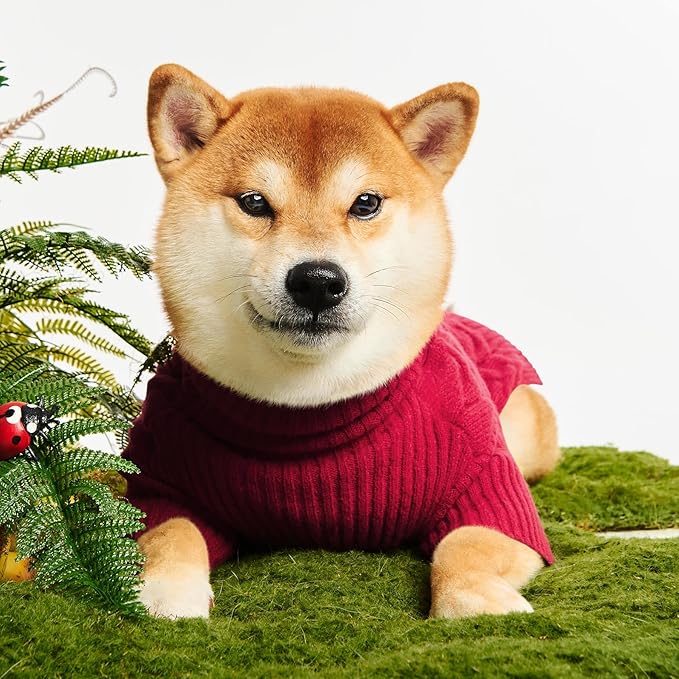 Haloumoning Classic Knit Pullover Dog Sweater, Turtle-Neck Dog Christmas Sweater, Warm Soft Sweaters for Girl Boy for Small Medium Large Dogs