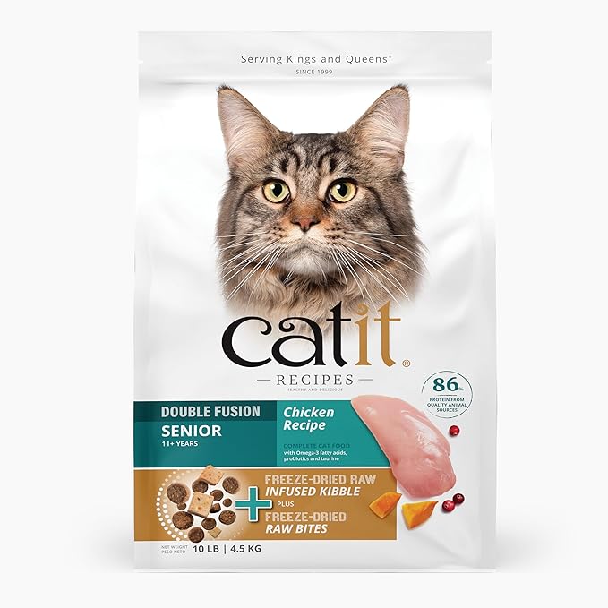 Catit Recipes Double Fusion Senior Chicken Recipe – High-Protein, Freeze-Dried Raw Meat, Nutrient-Dense for Healthy Senior Cats, Fresh Chicken, No Corn, Wheat, Soy, or by-Products, 10 lb