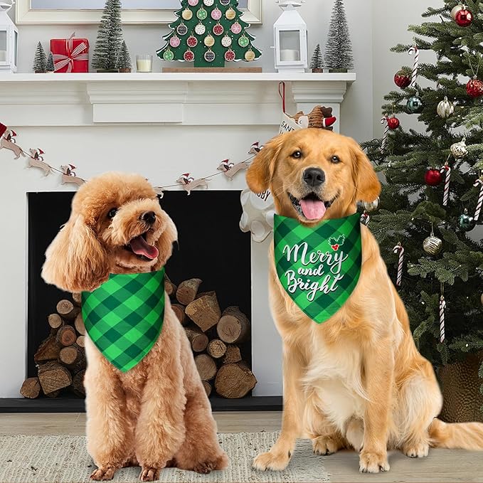 Christmas Dog Bandanas Plaid XLarge 3PCS, 6 Pattern Holiday Scarf for Boy and Girl, Triangle Reversible Bibs Breed for Puppy Pets
