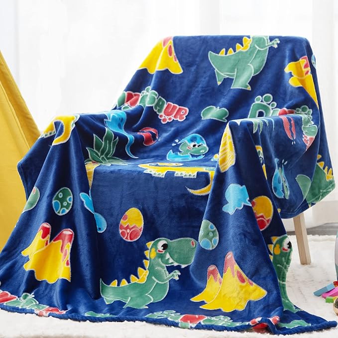 Glow in The Dark Dinosaur Blanket Gifts for 1-10 Year Old Boys Girls ,Dino Soft Kids Blankets,Dino Party Blankets,Luminous Toys Birthday Christmas Halloween Thanksgiving Easter Gifts,60 x 50in