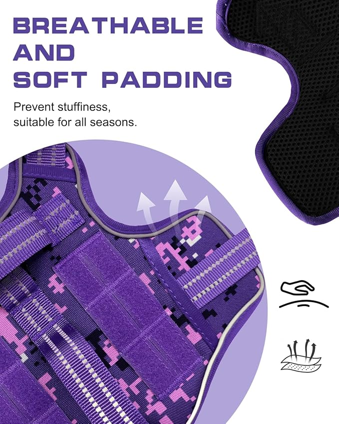 Small Dog Harness, Heavy Duty Tactical No Pull Dog Harness, No Choke, Easy On and Off Pet Vest with Molle System, Adjustable Reflective Dog Vest with Breathable Padded for Walking Hiking Training