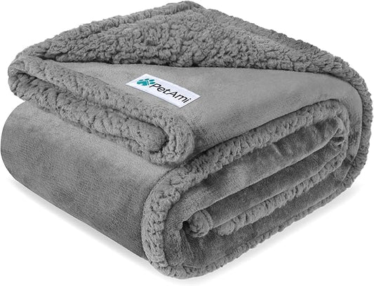 PetAmi Waterproof Dog Blanket for Small Medium Dog Puppy Cat Throw for Couch Cover Leakproof Protection, Sherpa Fleece, Reversible Soft Washable 29x40 Light Gray