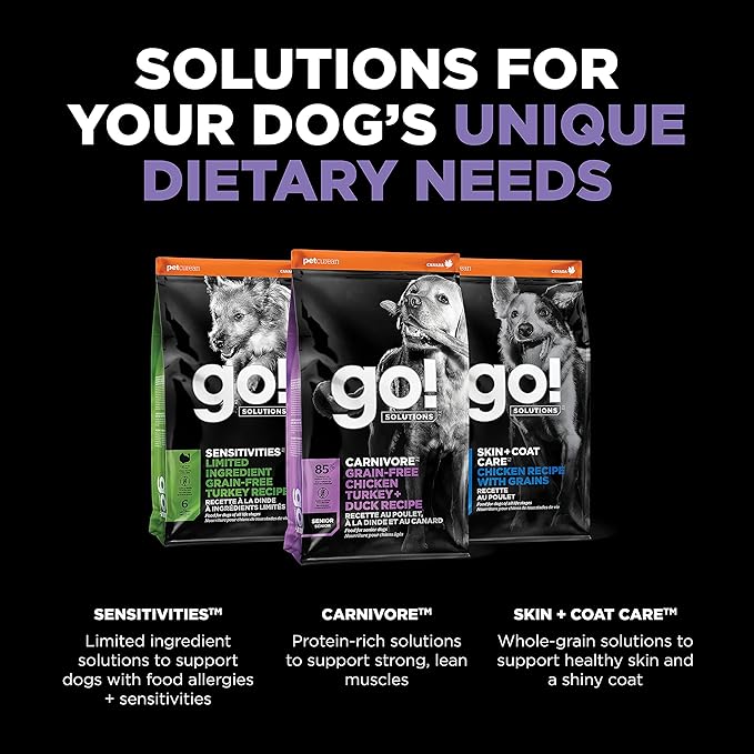 Go! Solutions Carnivore, Grain-Free, Protein Rich Dry Dog Food, Chicken, Turkey and Duck Senior Recipe, 22 lb Bag
