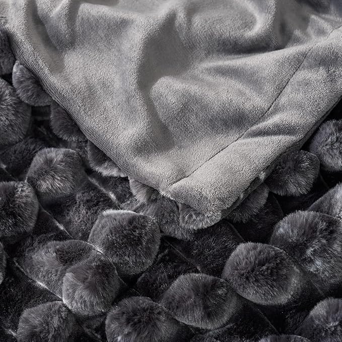 Cozy Bliss Faux Fur Throw Blanket for Couch, Cozy Warm Plush Striped Blanket for Sofa Bedroom Living Room, 108 * 90 Inches Tie-dye Black