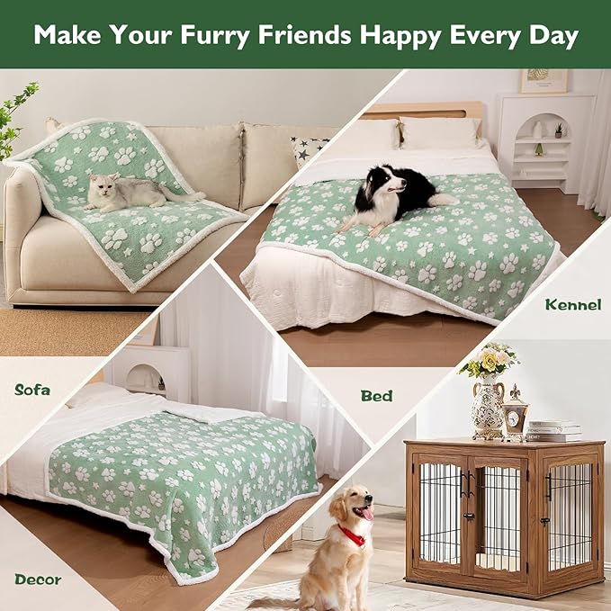 Waterproof Blanket for Dog Cat or Adult, Cute 3D Textured Paw Dog Blanket for Bed Couch Sofa, Soft Liquid Pee Proof Pet Furniture Protector, 50"x60", Green