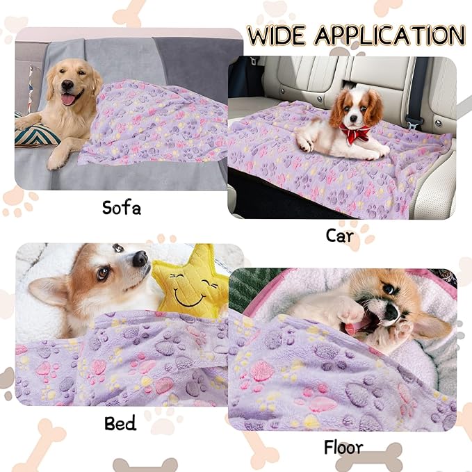 Rezutan 1 Pack 3 Blankets for Dogs, Dog Blanket for Medium Pet Cat, Premium Soft Fluffy Suitable for Dog Kennels & Beds, Gifts Puppy Blanket Essentials, 30x20inch, Tan/Purple/Brown