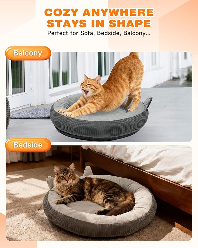 Heated Cat Bed Indoor Pets – Adjustable Temperature 86-131℉ Cat Heating Pad with Timer, Chew Resistant 87 Inch Cord, Washable Cover, Round Cozy Donut Pet Bed for Small Cats Kittens Dogs