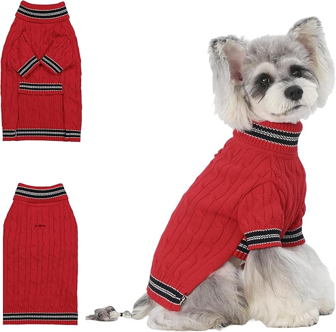 Small/Medium Dog Sweater, Warm Dog Winter Coat w/Sleeves, Comfortable High Neck & Leash Hole, Premium Dog Clothes for Schnauzer-Best for Holidays, Daily Walks M Bright Red