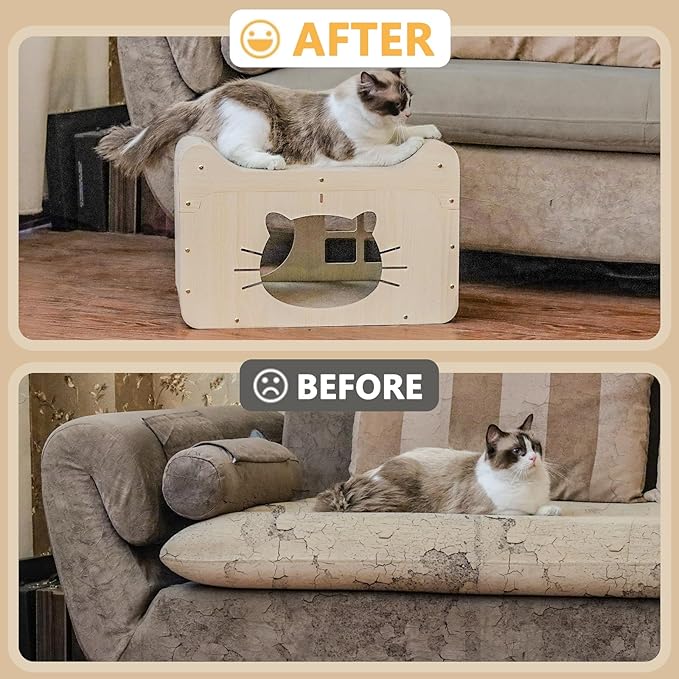 Cat Scratcher House,20x10.6x13.4 Cardboard Cat House,Large Scratch House for Indoor Cats,Scratchable in and Out,Suitable for 2 Cats Household,Anti-Scratch and Protect Couch,Easy to Assemble,Sturdy