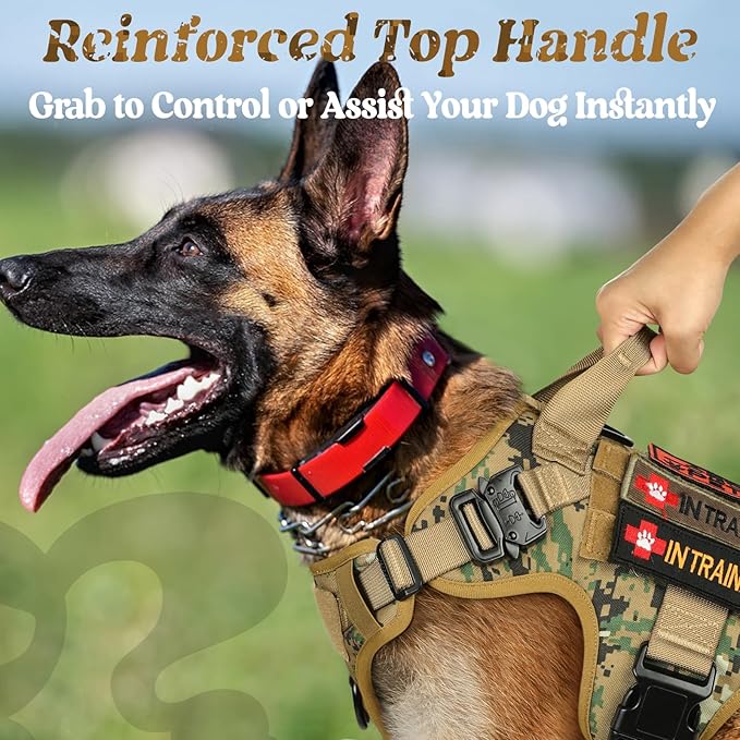 rabbitgoo Tactical Dog Harness for Small, Heavy Duty Pet Harness with Handle, No-Pull Service Vest Small Breed, Adjustable Military Dog Vest for Training Hunting Walking, Brown Camo, S