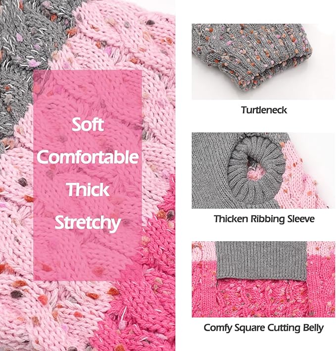 KYEESE Dog Sweater Color Block with Fuzzy Thread Knitted Turtleneck Dog Knitwear with dots in a Variety of Colors for Small Dogs Fall Winter Puppy Sweater, Pink, XS